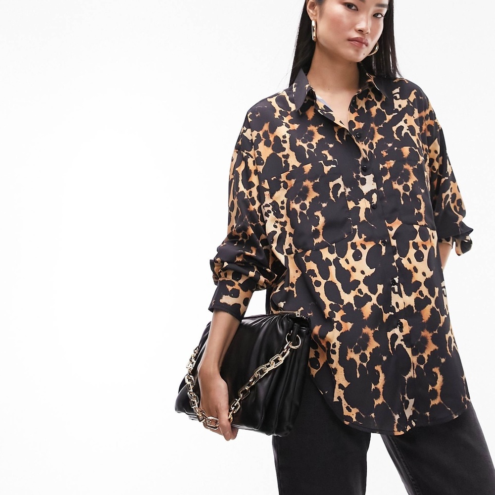 Topshop animal print shirt in multi size 8